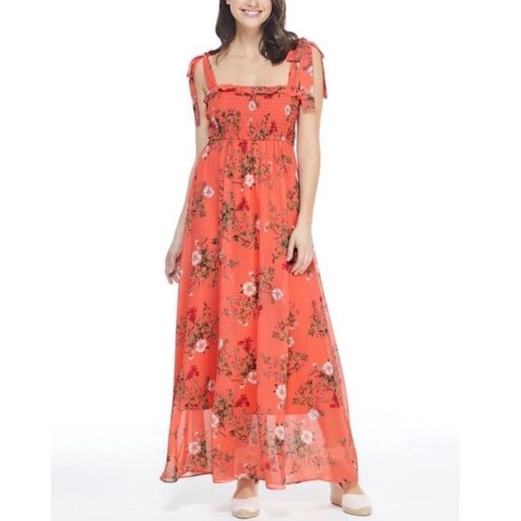 Gal Meets Glam Melody Tie Shoulder Smocked Waist Maxi Dress size 4 NWT - Picture 2 of 13